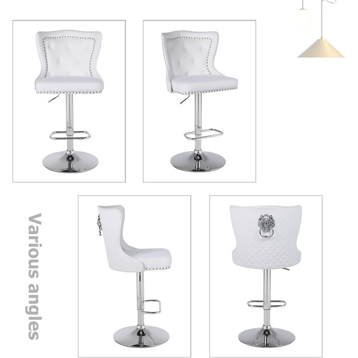 Modern Velvet Bar Stools 2-Pack - Adjustable Kitchen Counter Stools with Lion Paw Pulls - 360° Swivel, Black (White Option), 4-Pack Available