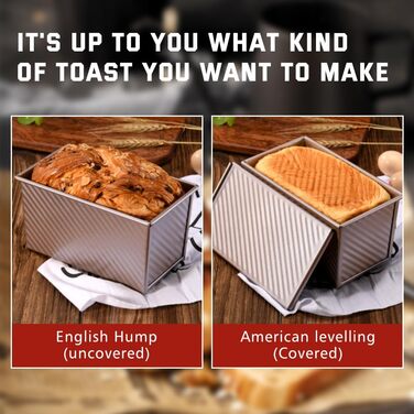 Loaf pan with lid, toast bread loaf pan, 21 x 12 x 11 cm rectangular Pullman bread toast mold, 450g dough loaf pan, Rose carbon steel non-stick toast bread pan baking molds