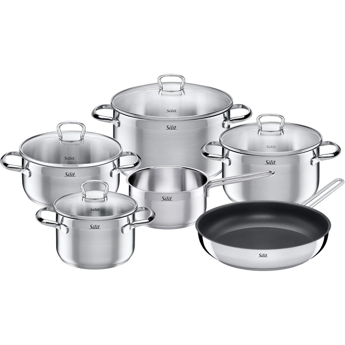 Silit Scalea 6-Piece Induction Cookware Set - Stainless Steel Pots and Pans with Glass Lids