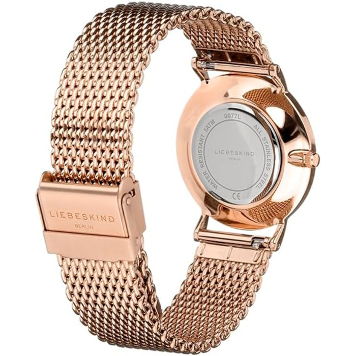Годинник жіночий LIEBESKIND BERLIN – круглий кварцовий годинник 34 мм – сітчасте браслет – водостійкий 5 ATM – сучасний та елегантний – у різних кольорах (рожеве золото / білий)