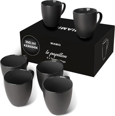 MIAMI - 6 x 350 ml Coffee Cups/Coffee Mugs Set - Set of 6 Modern Cups - Le Papillon Collection (Black)