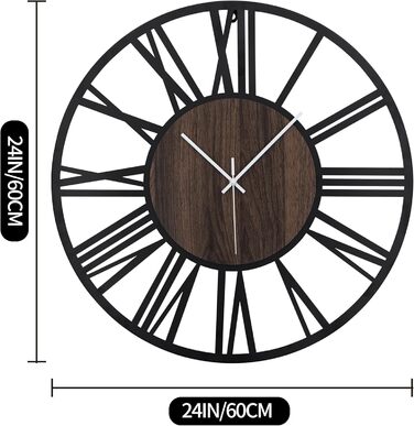HAITANG Round Wall Clock, Black, 34 cm, for Living Room, Decoration, Vintage Style, Roman Numerals, Silent, Non-Ticking, Wall Clocks for Home, Garden, Office, Cafe Decoration (50 cm, Black)