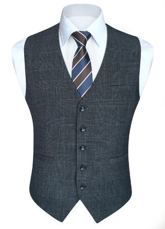 Жилет чоловічий HISDERN в клітинку, класичний, з бавовни, для весілля, в стилі 'Hahnentritt', під костюм (XXL, темно-синій)