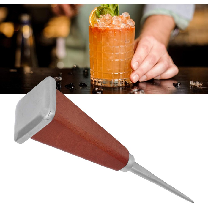 Nivvity Wooden Handle Ice Pick, Bartender Ice Pick, Stainless Steel Ice Pick with Wooden Handle Bartender Tool for Bars Restaurants (Single Prong Square Tail)