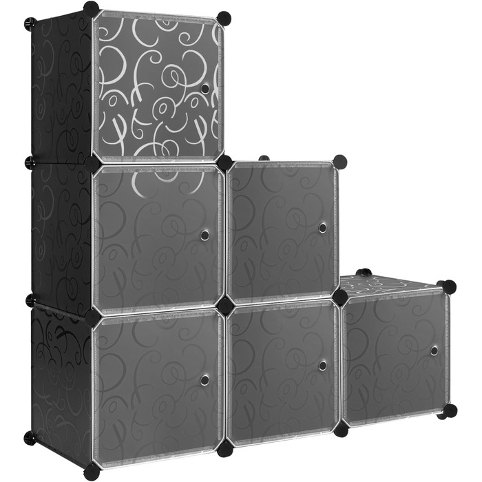 WOLTU Stackable Shoe Boxes, Shoe Rack with 6 Stackable Boxes, Storage Box with Door, DIY Shelf, Plastic Box for Shoe Storage, Shoe Organizer, 35x35x35 cm per Shoe Box, Black