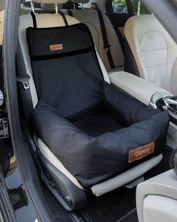 Крісло для собак у машину Petsen з іменем, чорне, для маленьких собак, з поводом