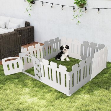 Вольєр для собак Costway 8-панельний, 60 см, з дверцятами, для дому та саду, HDPE пластик, сірий