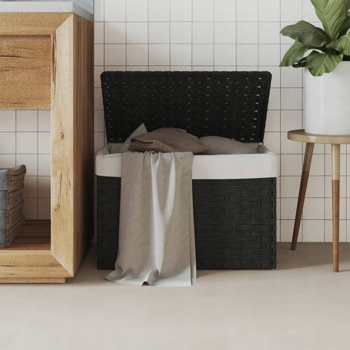 Кошик для прання VidaXL з кришкою, поліротанг, чорний, 55,5x35x34 см