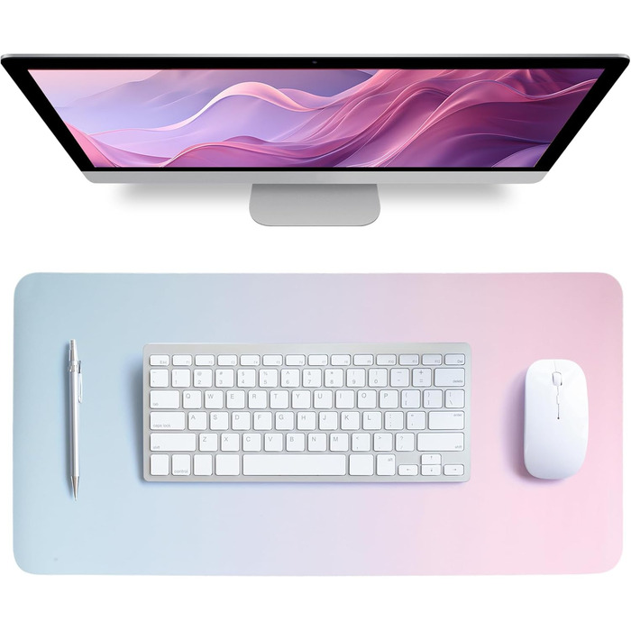 Килимок для столу зі шкіри - великий 80x40 см, рожевий/блакитний. Килимок для миші, офісний, для дому, з PU-шкіри, легко миється, не слизький