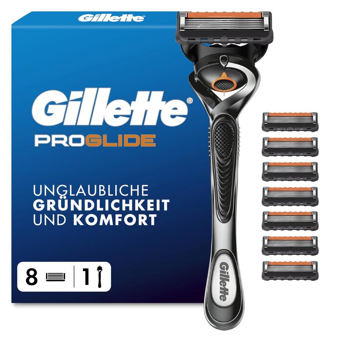 Бритва Gillette Fusion5 ProGlide для чоловіків, станок для вологого гоління, сріблясто-чорний (набір: бритва + 8 змінних касет)