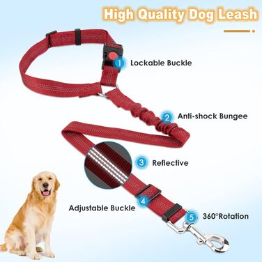 Авторемні для собак, безпечні шлейки для тварин, аксесуари для подорожей, 2 шт., червоні, з регулюванням та міцного нейлону