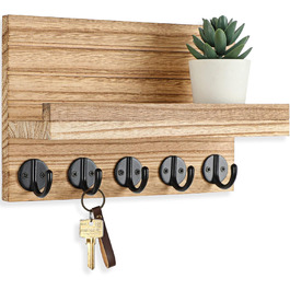Lwenki Wall Key Holder, Decorative Key and Mail Holder with Shelf has large key hooks for bags, coats – PaulowniaWood Key Holder with Mounting Accessories (9.7 inches W x 7 inches (Burnt Wood))