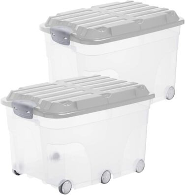 Rotho Roller 6 2-piece storage box set, 57l with lid and wheels, plastic