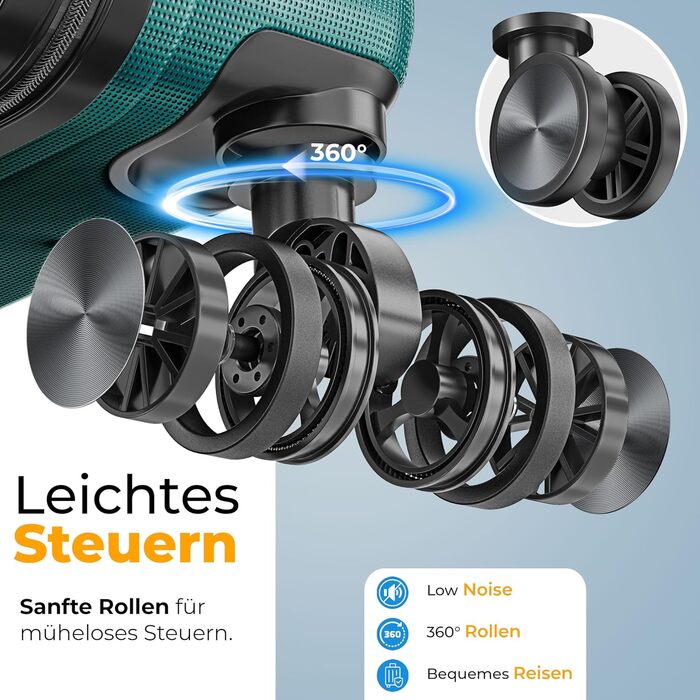 Набір валіз KESSER® 3 шт. | ABS валізи з кодовим замком, ваговою системою та органайзером, 360° обертання | Ручна та велика валіза для подорожей та бізнесу Petrol Teal