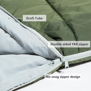 Сплячий мішок BISINNA Mumienschlafsack -10°C - 5°C [400GSM] для чотирьох сезонів, дорослий, водовідштовхувальний, YKK Zip, для відпочинку на природі, кемпінгу, трекінгу та подорожей (зелений)