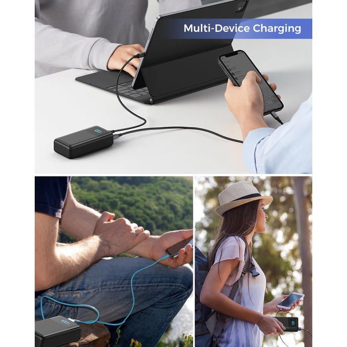 Power Bank 60000mAh з LED дисплеєм, 22.5W швидка зарядка, 4 виходи USB-C, чорний