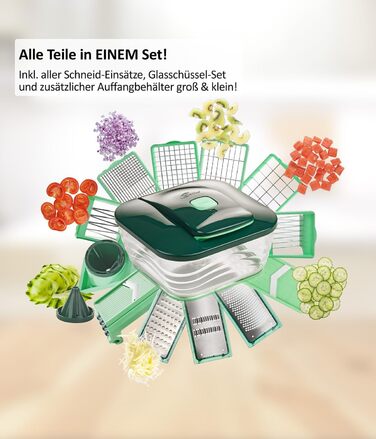 Мультифункціональна овочерізка Genius Nicer Dicer Chef 34-в-1 з томаторізкою, скляною чашею, для нарізки овочів, спіралей, скибок, соломки, джулієн