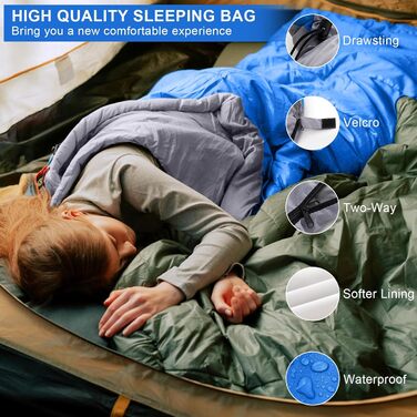 Сплячий мішок 3-4 сезони - 220 x 85 см, вологостійкий, легкий, для кемпінгу та подорожей