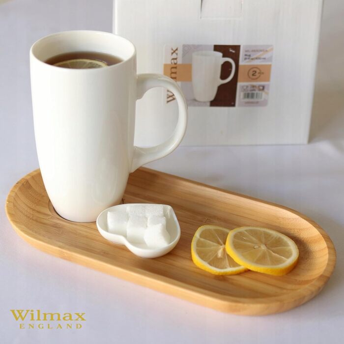 Набір чашок для чаю та кави Wilmax - 2 шт. (630 мл) - порцелянові чашки з ручками, білі