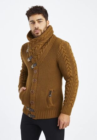 Чоловічий светр Leif Nelson з коміром-шарфом, Slim Fit, зимовий/літо, модель LN7080, колір Camel,Розмір: M