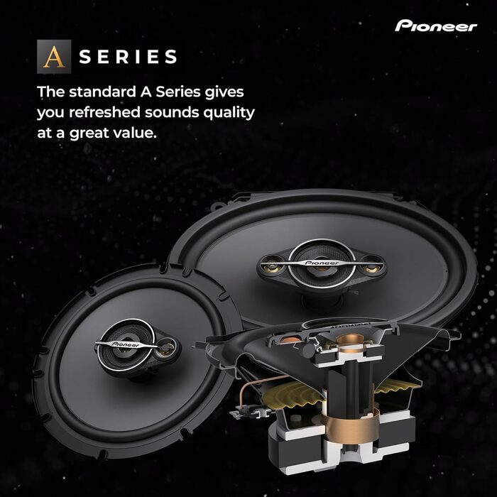 Автомобільна акустика Pioneer TS-A6881F 6x8 дюймів, 4-смугові коаксіальні динаміки, комплект 2 шт., потужність 350 Вт, 80 Вт RMS, потужний звук, високий ККД, монтаж 62 мм, виріз 133x191 мм