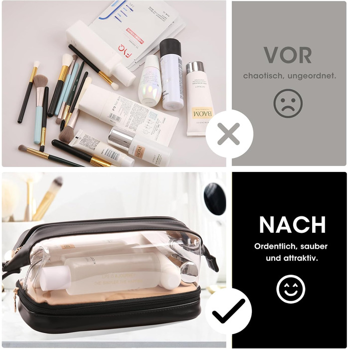 Косметичка для жінок велика чорна, водонепроникна, органайзер для макіяжу з відділенням для пензлів, для подорожей