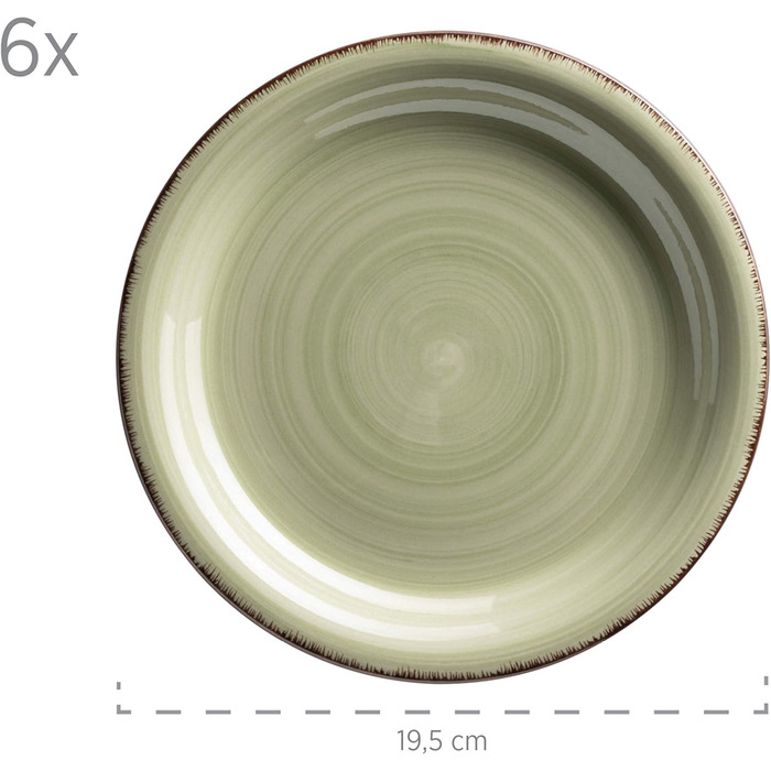 MÄSER 931616 Bel Tempo II 30-piece Vintage Dinnerware Set for 6, hand-painted ceramic combination service in green, stoneware