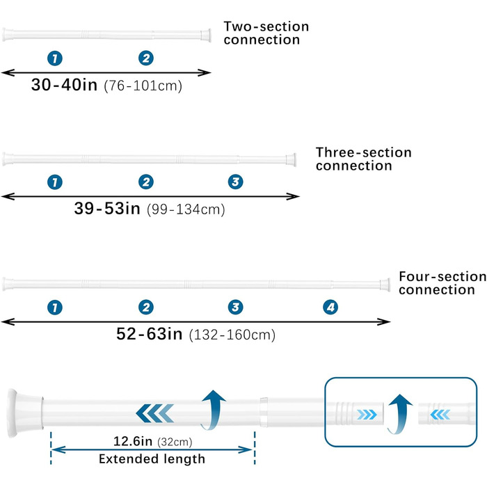 Штанга для душу/шторки без свердління Aizesi, 80-160 см, білий колір, 1 шт. (телескопічна, регульована)