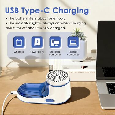 Електричний видальник пуху та ниток, портативний, з USB-кабелем та змінною голкою. Підходить для одягу, меблів, вовни. Компактний, блакитний