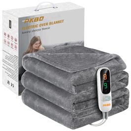 Електрична ковдра з підігрівом 190x130 см, фланель, з автовимкненням, 9 рівнів нагріву, захист від перегріву, пральна, сіра