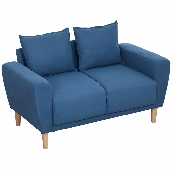 HOMCOM 2-Seater Sofa with 2 Cushions, Upholstered Sofa with 51cm Extra Deep Seats, Velvet Double Sofa, Small Sofa with Wooden Frame 2-Seater Couch for Living Room Bedroom Office, 133 x 73 x 81 cm, Blue | Aosom