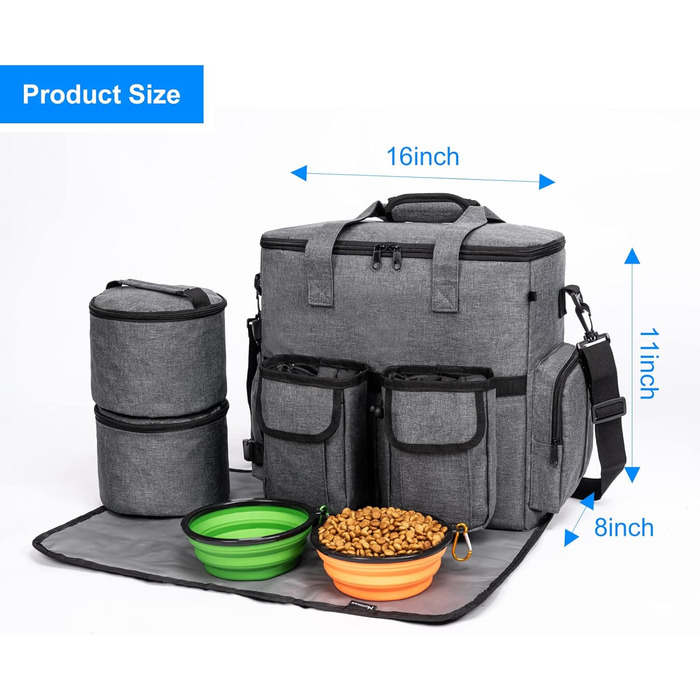 Чемодан для собак та котів Modoker: органайзер для подорожей з підстилкою, 2 миски, 2 контейнери для корму, темно-сірий