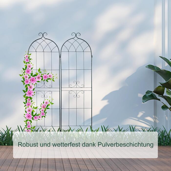 Relaxdays Trellis Set of 2, Metal, 180 x 50 cm, Garden Support, Vintage, Decorated Lace, for Sticking, Dark Green, (Design E)