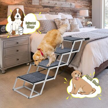 Рампа для собак великих порід: широка, складана, з антиковзким покриттям, до 113 кг, 4 сходинки