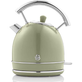 Swan Retro Electric Kettle - 1.8L, Vintage Design, Automatic Shut-Off, Cordless, BPA-Free Stainless Steel, 3000W, Green