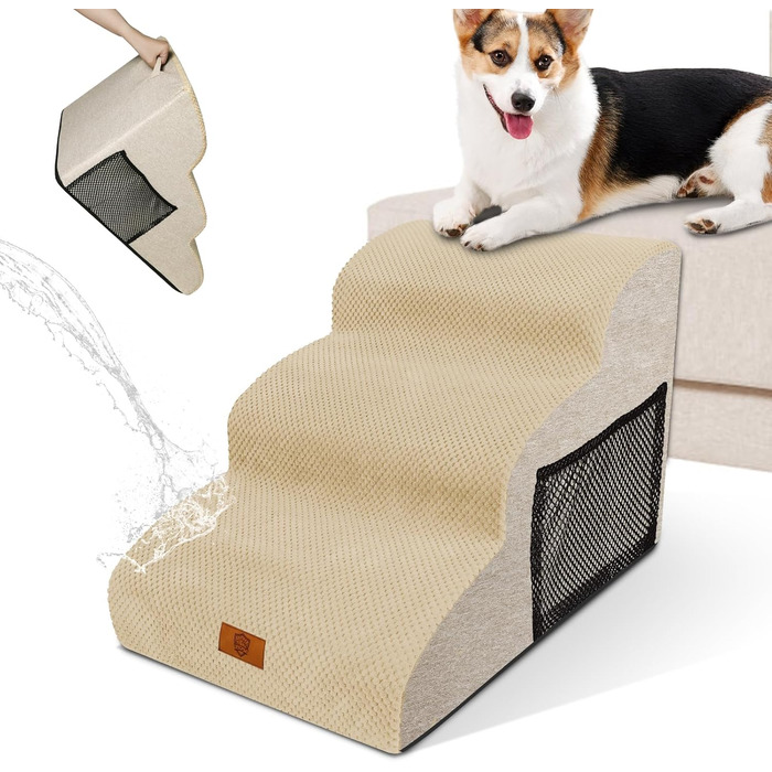 Сходинки для собак Zvonema: 3 сходинки, 60x40x40 см, водонепроникні, з неслизьким покриттям, для маленьких собак, бежеві