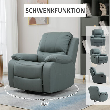 HOMCOM Swivel TV Chair, 135° Reclining, Weight Capacity 330 lbs, Reclining Chair with Footrest for Living Room & Bedroom, Polyester, Green
