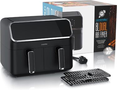 Арендо - Фритюрниця повітряна подвійна з 2 камерами, XXL об'єм, 2700 Вт, Airfryer, нержавіюча сталь, сенсорний дисплей, 3D циркуляція повітря, антипригарне покриття, без PFAS