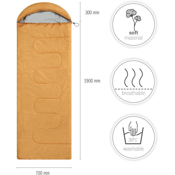 Paco Home Sleeping Bag - Outdoor, Washable, Breathable for Adults & Kids - Camping & Travel - Summer/Winter (Orange, 220x70x4cm)