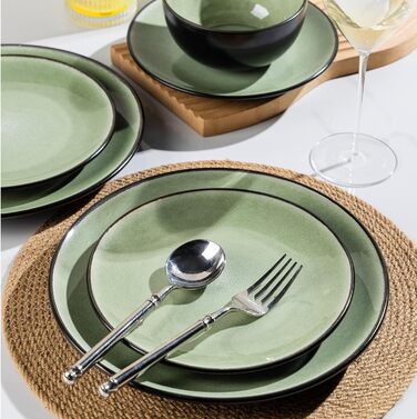 Набір посуду GBhome з реактивної глазурі для 6 осіб (18 предметів), ручної роботи, керамічний, мікрохвильова та посудомийна машина, зелений колір