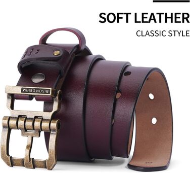 Чоловічий шкіряний ремінь BISON DENIM з класичною пряжкою, міцний, для джинсів, довжина 115 см, підходить для талії 36'-39'