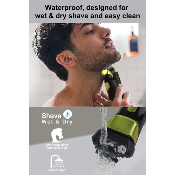 Електричний чоловічий бритва та тример з 3 гнучкими лезами, акумуляторний, бездротовий, з чохлом для подорожей, для мокрого та сухого гоління, час роботи 100 хв, подарунок для чоловіка, колір: смарагдово-зелений