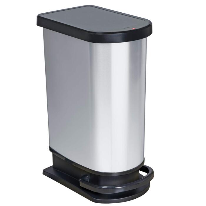 Сміттєвий бак Rotho Paso на 50л з педаллю та кришкою, пластик (PP) BPA-free, колір carbonmetallic (сріблястий металік), 44x29x67 см