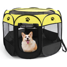Змінний вольєр для цуценят, вольєр для тварин, вольєр для собак, 74x74x43 см, клітка для котів на вулицю та в приміщення, матеріал Оксфорд, для собак, котів, кроликів, дрібних тварин (жовтий)