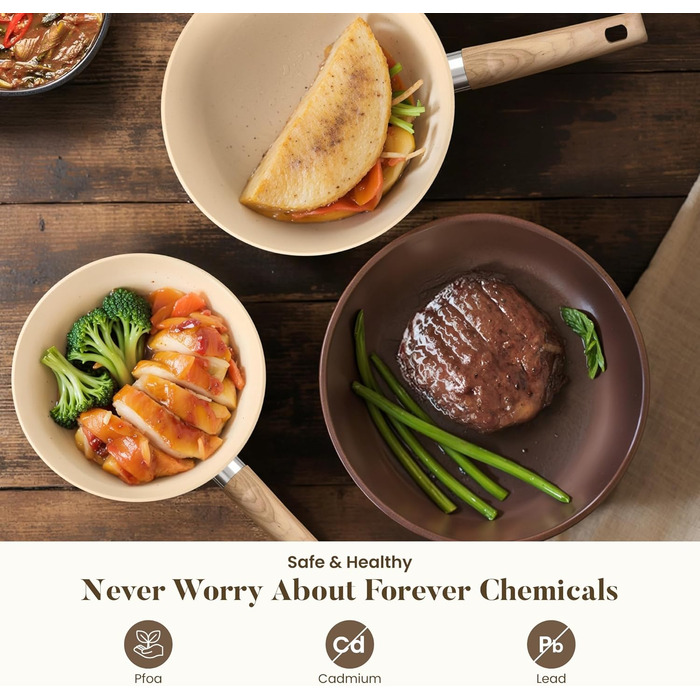 Набір індукційних каструль та сковорідок Kitchen Academy, 12 предметів, антипригарне покриття, блакитний, гранітний, безпечний