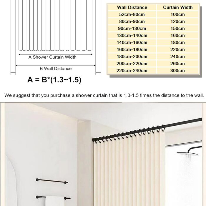 Штора для душу складна водонепроникна льон, з магнітами, анти-грибок, бежева 100x200 см