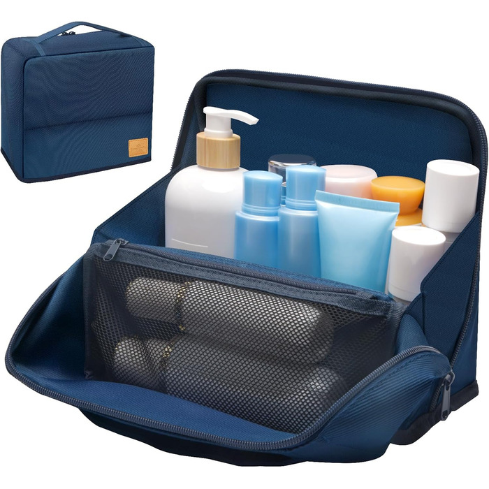 Чоловіча та жіноча дорожня косметичка Lermende з подвійною блискавкою, великий об'єм, зручна ручка для подорожей. (Синій)