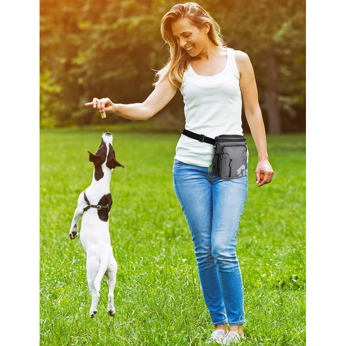 Набір для прогулянки з собакою: ласощі Hundeleckerlis, кликер для тренувань, поясна сумка з дозатором кульок для прибирання (сірий/чорний)
