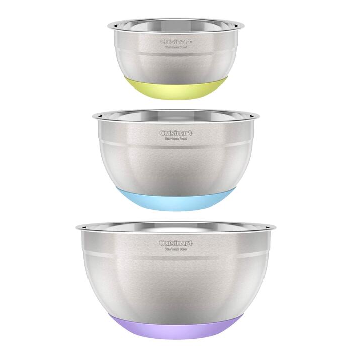 Набір мисок для змішування Cuisinart CTG-00-SMBS з нержавіючої сталі з антиковзаючим дном, 3 шт. (3л, 3л, 5л), багатоколірні
