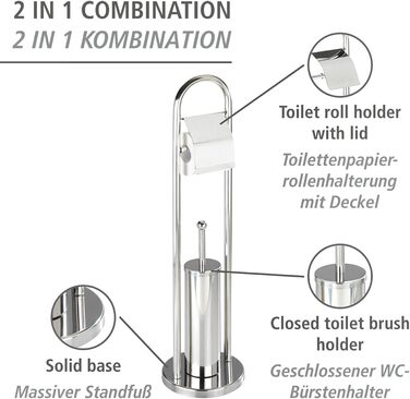 Набір для туалету WENKO Vasto з нержавіючої сталі 2 в 1: тримач туалетного паперу та щітка для унітазу, Ø 22 x 81 см